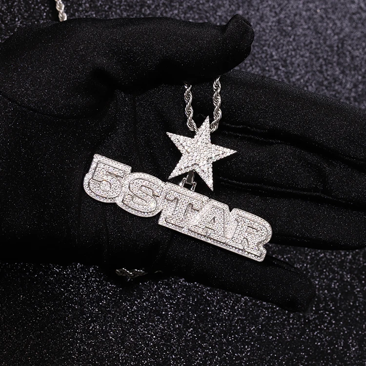 

Customized hip hop pendant jewelry Sterling silver with vvs moissanite Five star letter pendant unique style cuban pendant