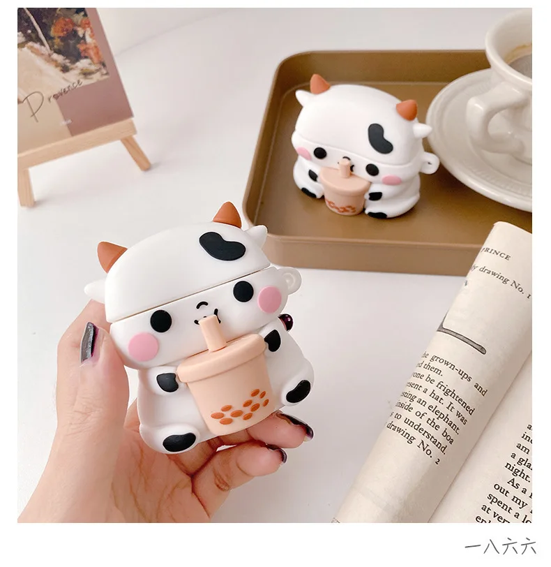 

Slimoro 2022 Amazon Hot Sale for Airpods Pro case Cover 3D Cartoon Cute Cow Design Silicone Strap Buckle for Airpods 3 case