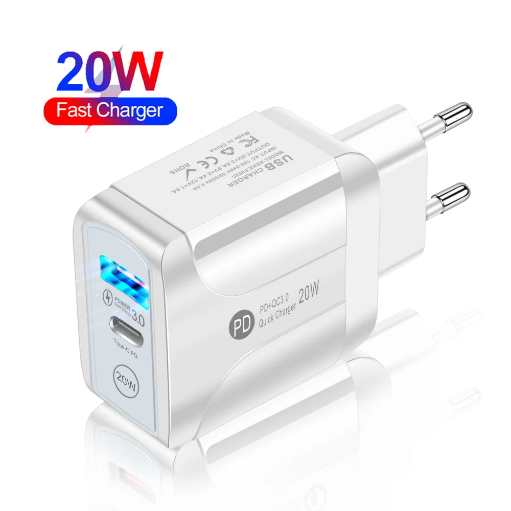 

DHL Free Shipping 1 Sample OK PD 20W Super fast chargeur 1 USB Wall Charger Type C Fast QC3.0 Travel Charger for iPhone 13