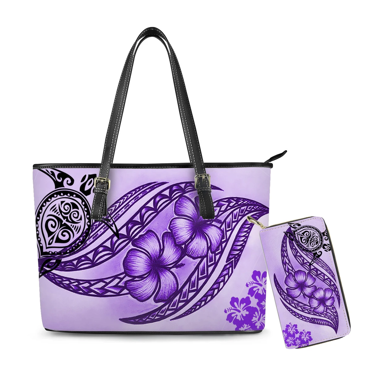 

Hawaii Hibiscus print Ladies Shoulder Bags Polynesian tribal Women luxury PU leather handbags and purses Sea turtle image custom