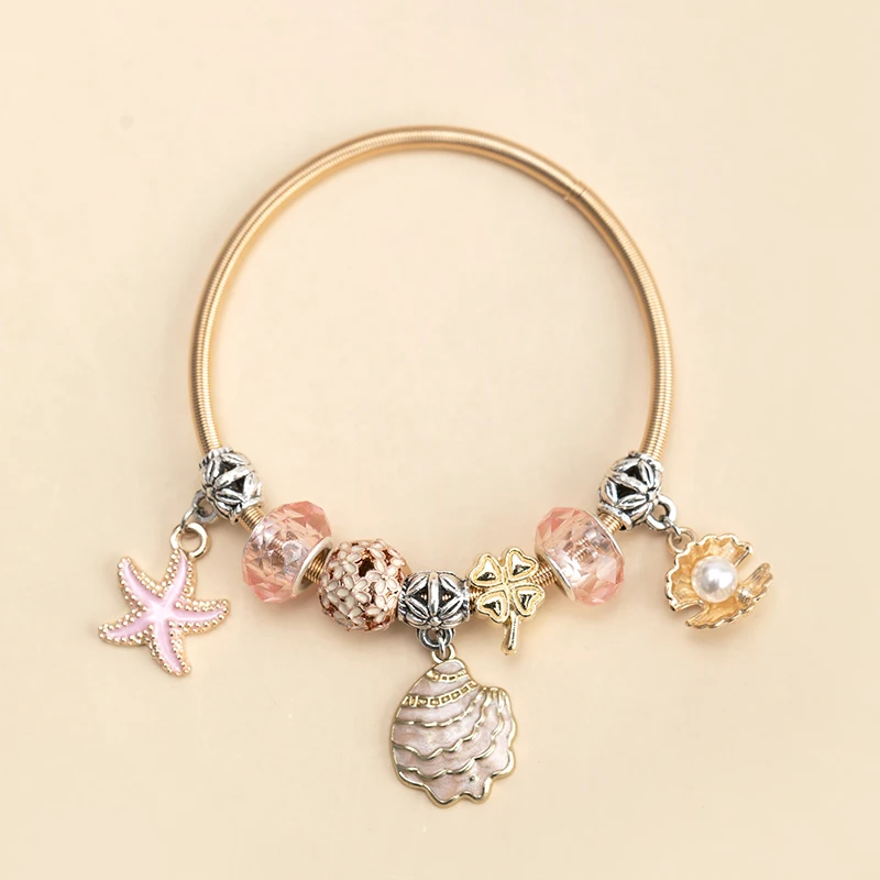 

Amazon Hot sales Panjia Alloy Enamel Shell Starfish Charms Pendants beads Charms Bracelet DIY rainbow beads charm bracelets, As picture