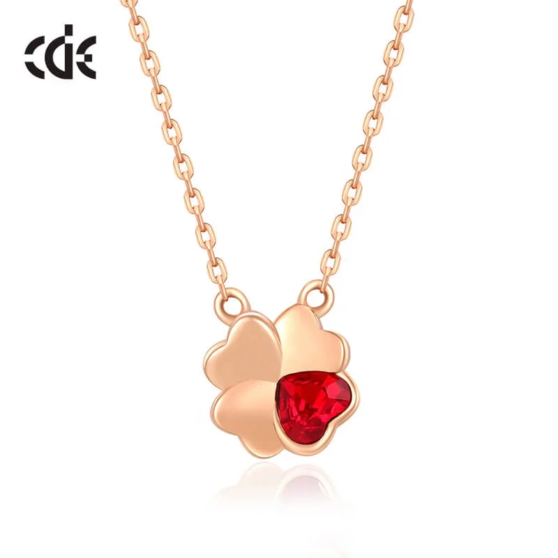 

CDE YN0886 Silver 925 Jewelry Clover Heart-Shaped Zircon Necklace Sterling Silver DIY Gemstone Garnet Four Leaf Clover Necklace