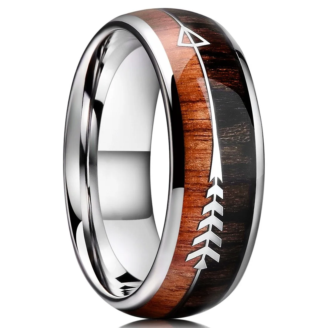 

NUORO Rose Gold/Silver Man Ring For Christmas Day Vikings Hunting Bands Koa Zebra Wood Deer Antler Arrows Inlay Tungsten Ring