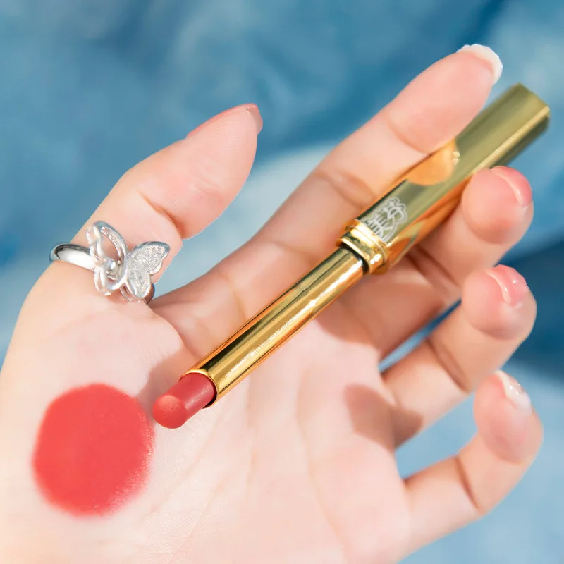 

6 Color Private Label Lip Sticks Golden Tube Velvet Lip Stick Logo Customize Vegan Moisture Lipstick Matte, Show in picture