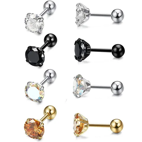 

Gaby 316L Earrings round CZ colorful earrings stainless steel cartilage earring tragus piercing, Steel, gold, rose gold, black, blue, rainbow