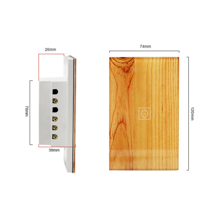 Wood Grain Tempered Glass Touch Panel Smart Switch With Three Working Modes
