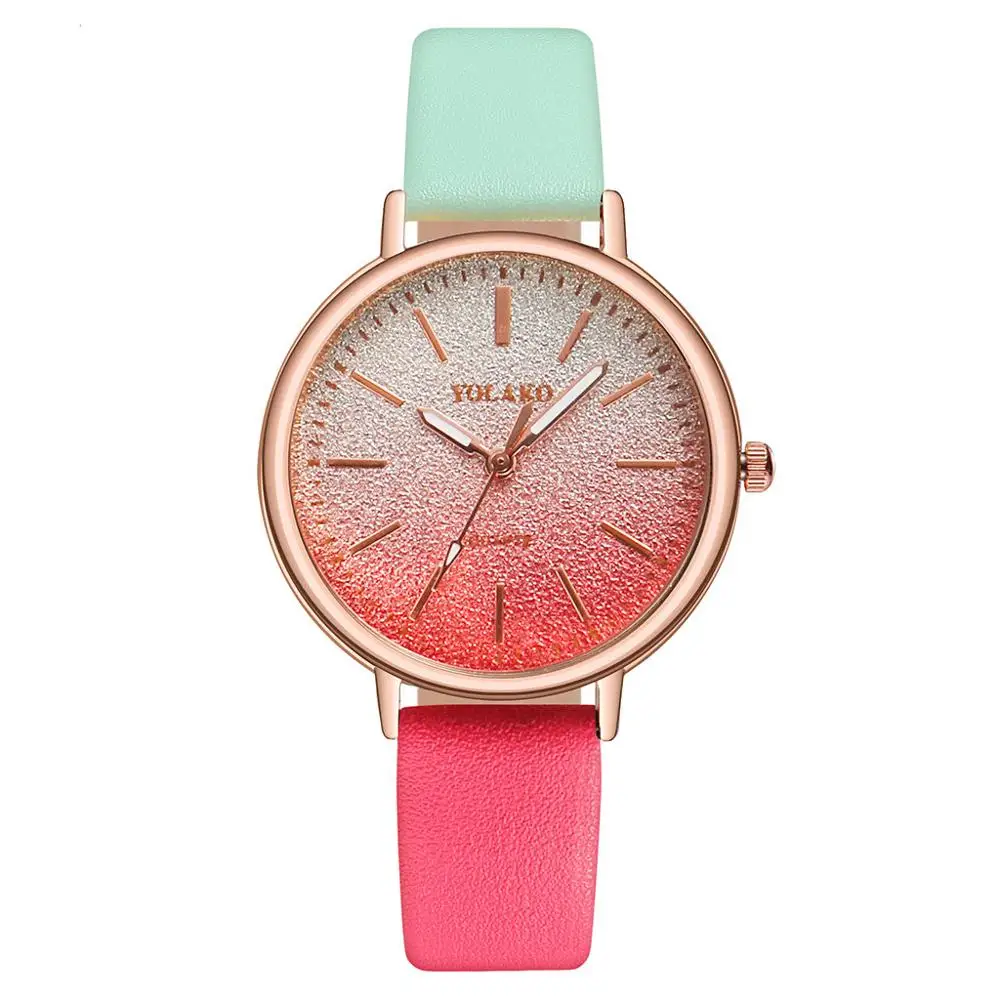 

WJ-8676 Candy Contrast Color Creative Bling Dial Beautiful Women Watch Fashion Leather Strap New Pretty Ladies Hand Watches, Mix
