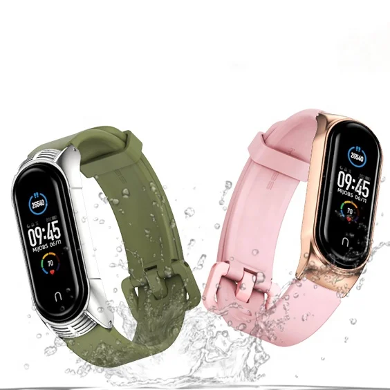 

2020 New Smart Sport Bracelet For Xiaomi Mi Band 3 4 5 Strap Metal Shell Silicone Wristband, Multi color