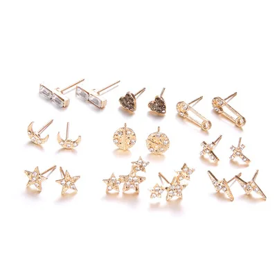 

Fashion jewelry 2020 simple star moon 9pcs earrings sets wholesale, As pic