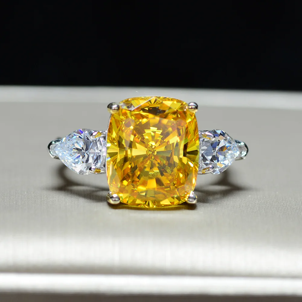 

New design stylish 925 sterling silver jewelry white gold engagement yellow stone zircon ring, Picture