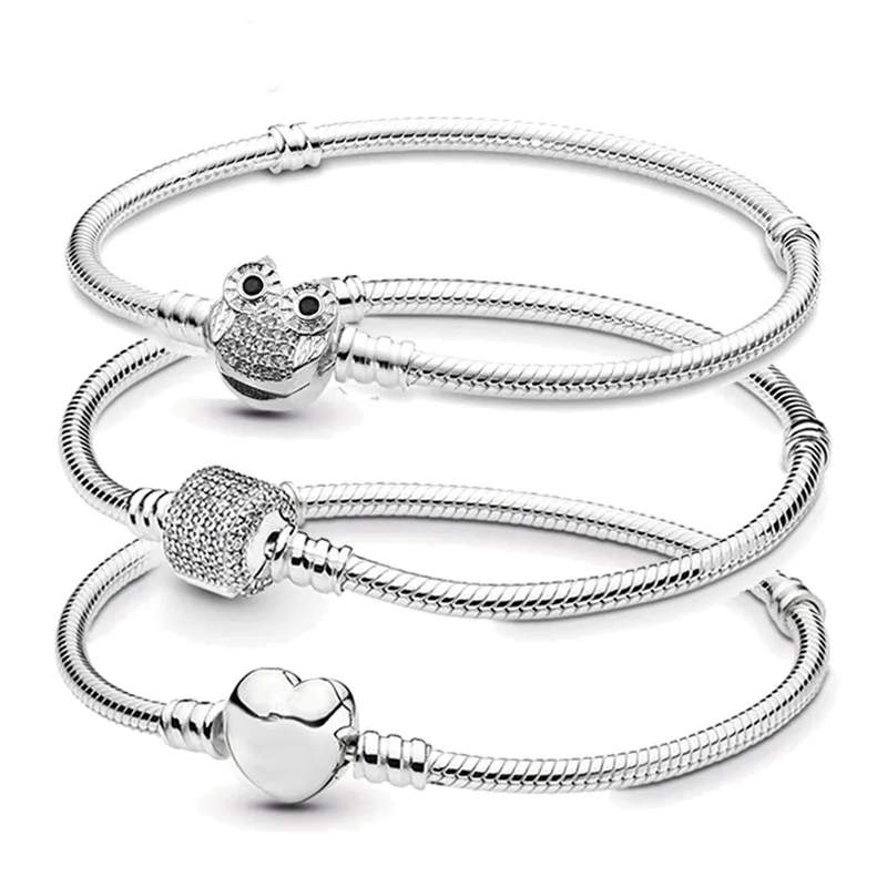 

Wholesale Silver Plated Cute Owl Snake Chain Charm Bracelet Ladies Fashion Bracelet DIY Jewelry Making