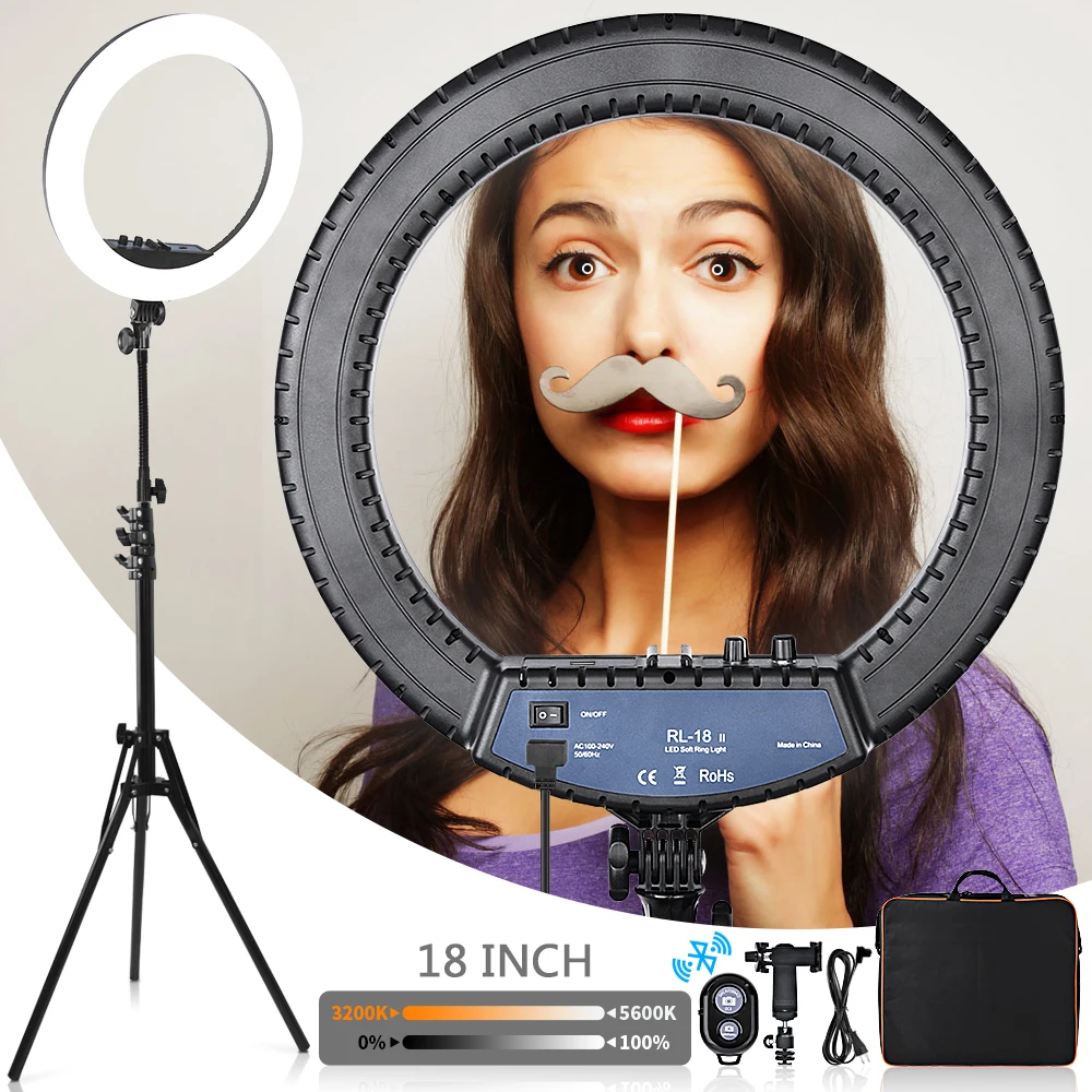 

Free shipping RL-18II Bi-color 18-inch LED Ring Light with Stand 55W 3200-5600K Dimmable Light for Live Stream Makeup Selfie