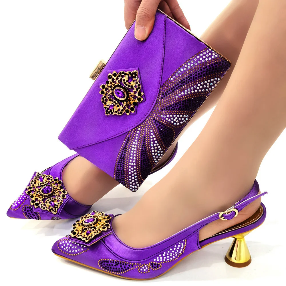 

Beautifical Italian style stones shoes closed matching bags party shoes for women CR790