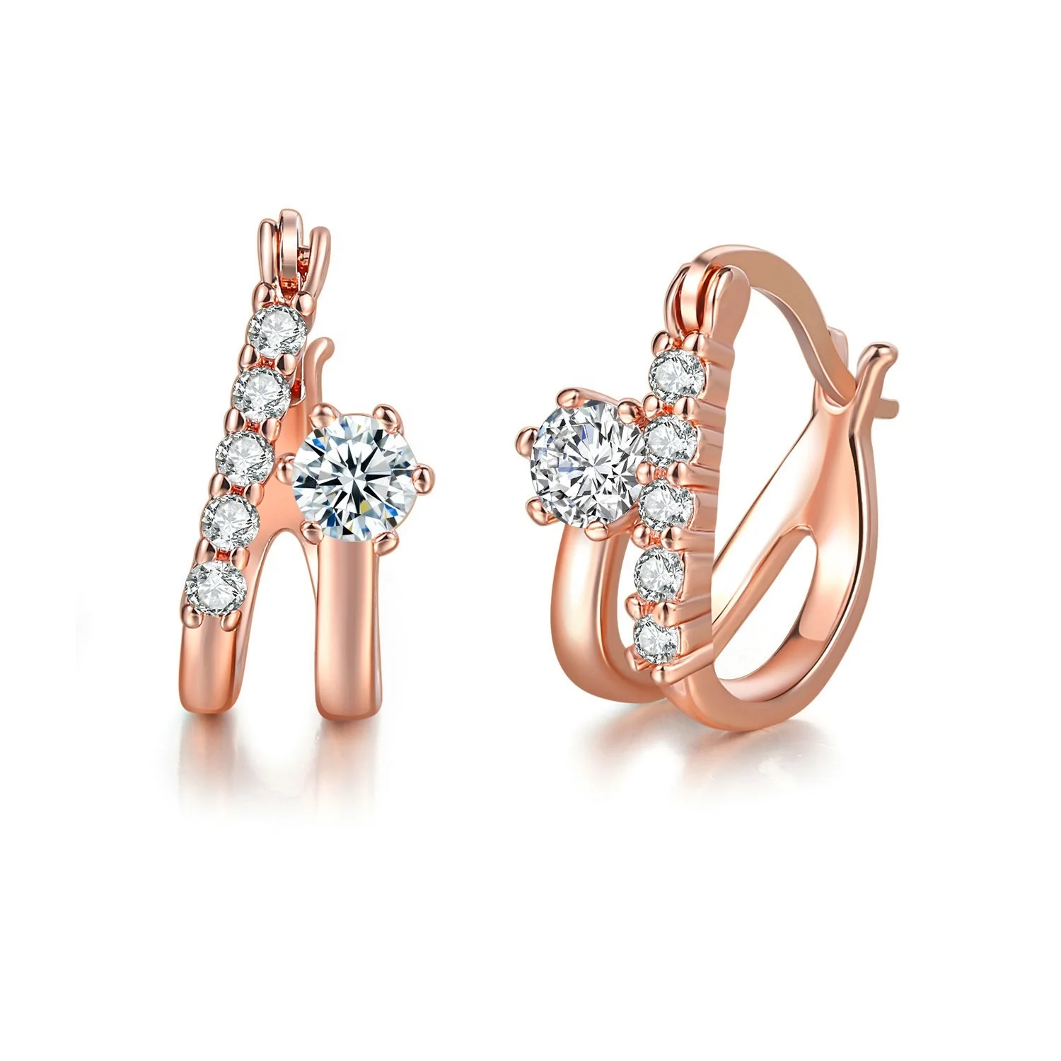 

Wholesale women elegant geometric cubic zircon 18K rose gold plated brass stud earrings jewlerys