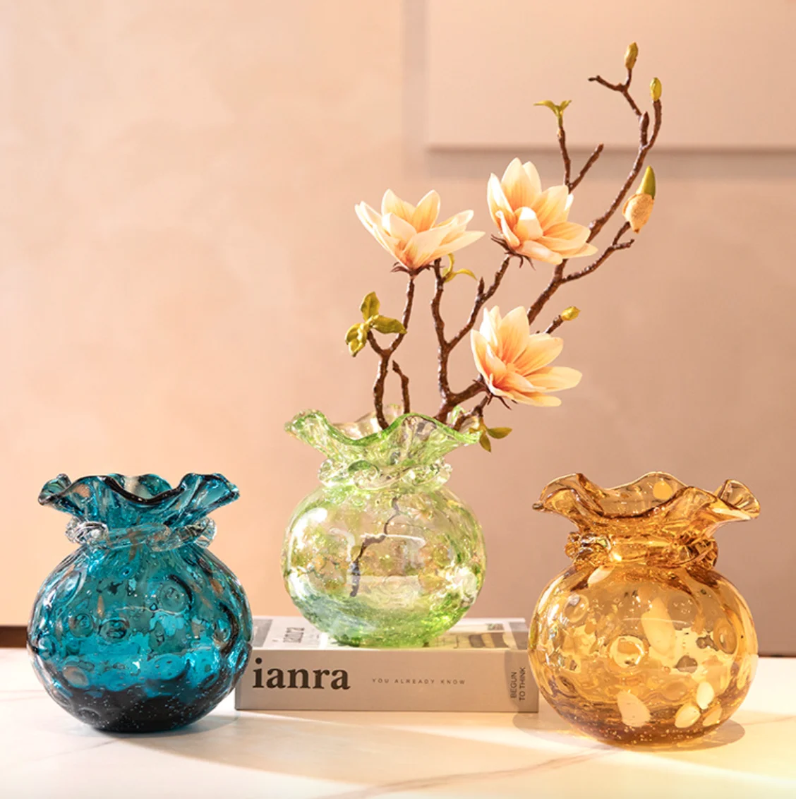 Dwax Glass Coastal Design Tabletop Vase Art Decoration Can Be Hydroponic Light Luxury Crystal Cheap Porch Table Flower Arranger
