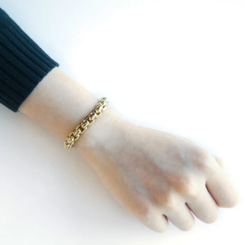 

Men minimal stainless steel rounded gold box chain bracelets jewelry, Gold/silver