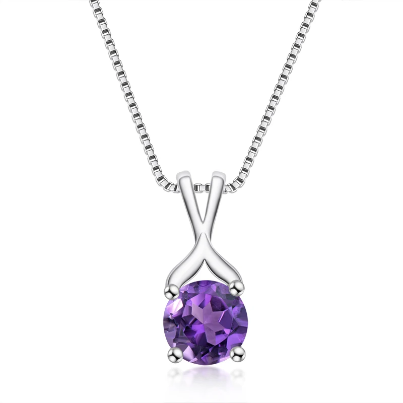 

925 Sterling Sliver Solitaire Pendant Necklaces Women Natural Topaz/Amethyst Gem Stone Necklaces Ladies 45cm Chain Jewelry