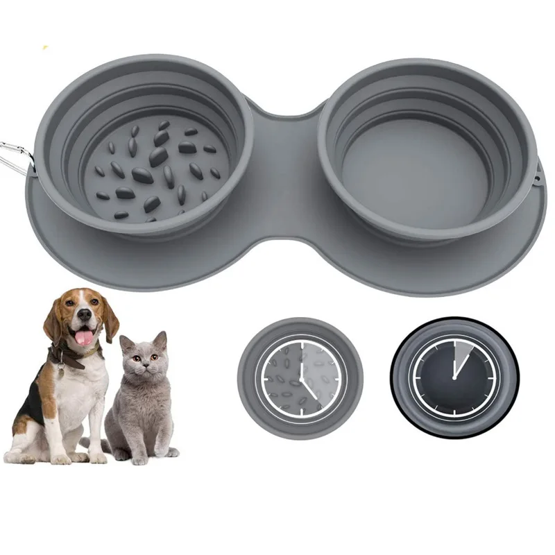 

Foldable Pet Silicone Anti-choking Slow Food Bowl Anti-vomiting Double Food Licking Plate Mat Portable Slow Food Plate for Dogs, Gray ,customized