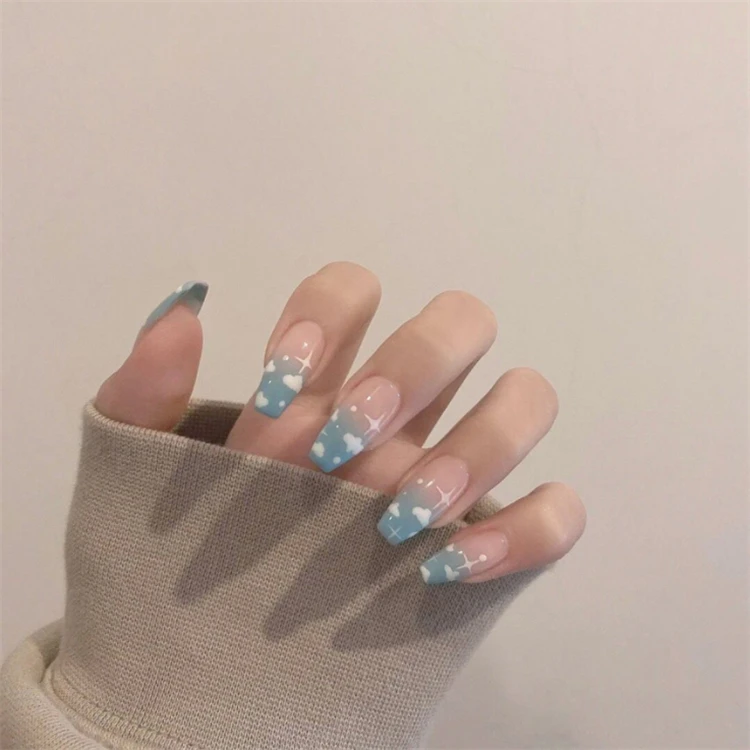 

Cloud press on nails with adhesive tab reusable press on nails coffin nails press on