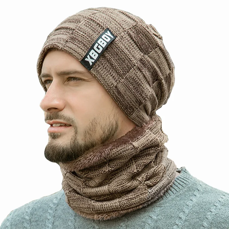 
2020 wholesale men winter knit beanie hat and scarf set 