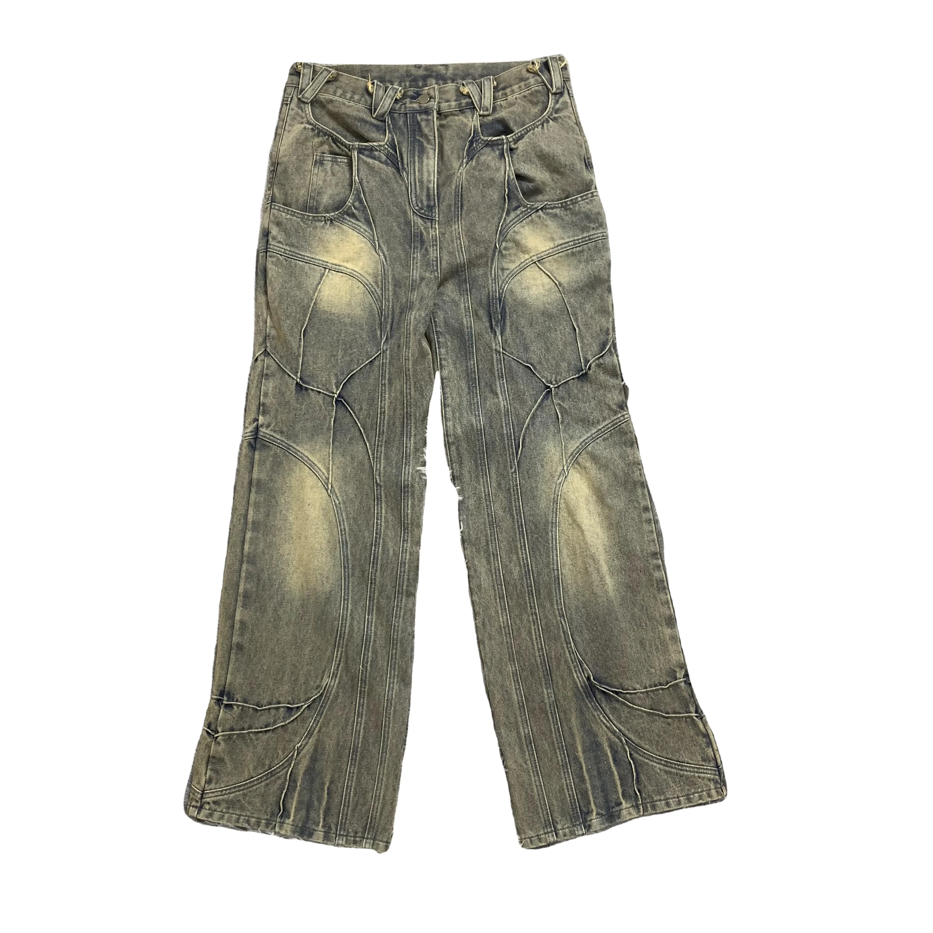 DENIMGUYS Custom Y2K Men's Washed Jeans Gothic Street Wear Baggy Loose Retro Denim Jeans Pants Men