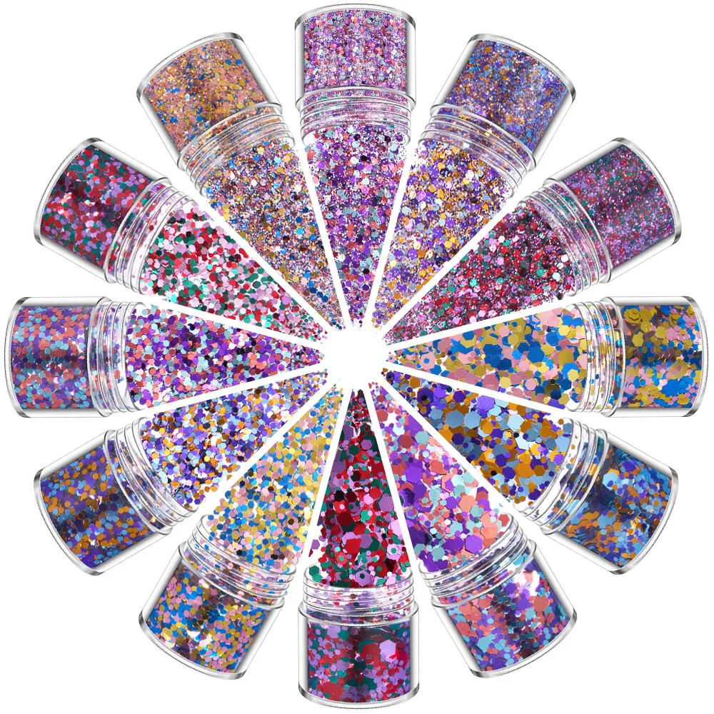 

12 Colors Mixed Holographic Chunky Glitter Face Body Eye Hair Nail Resin Sequins