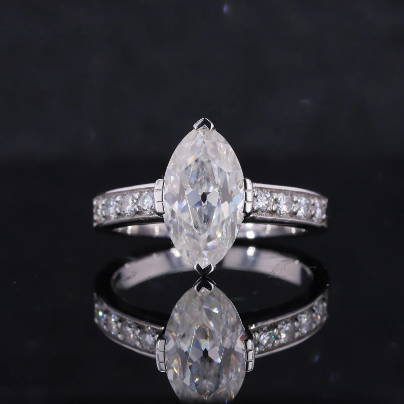 

14k solid white gold with 6.5*11mm Antique vintage Marquise cut moissanite ring