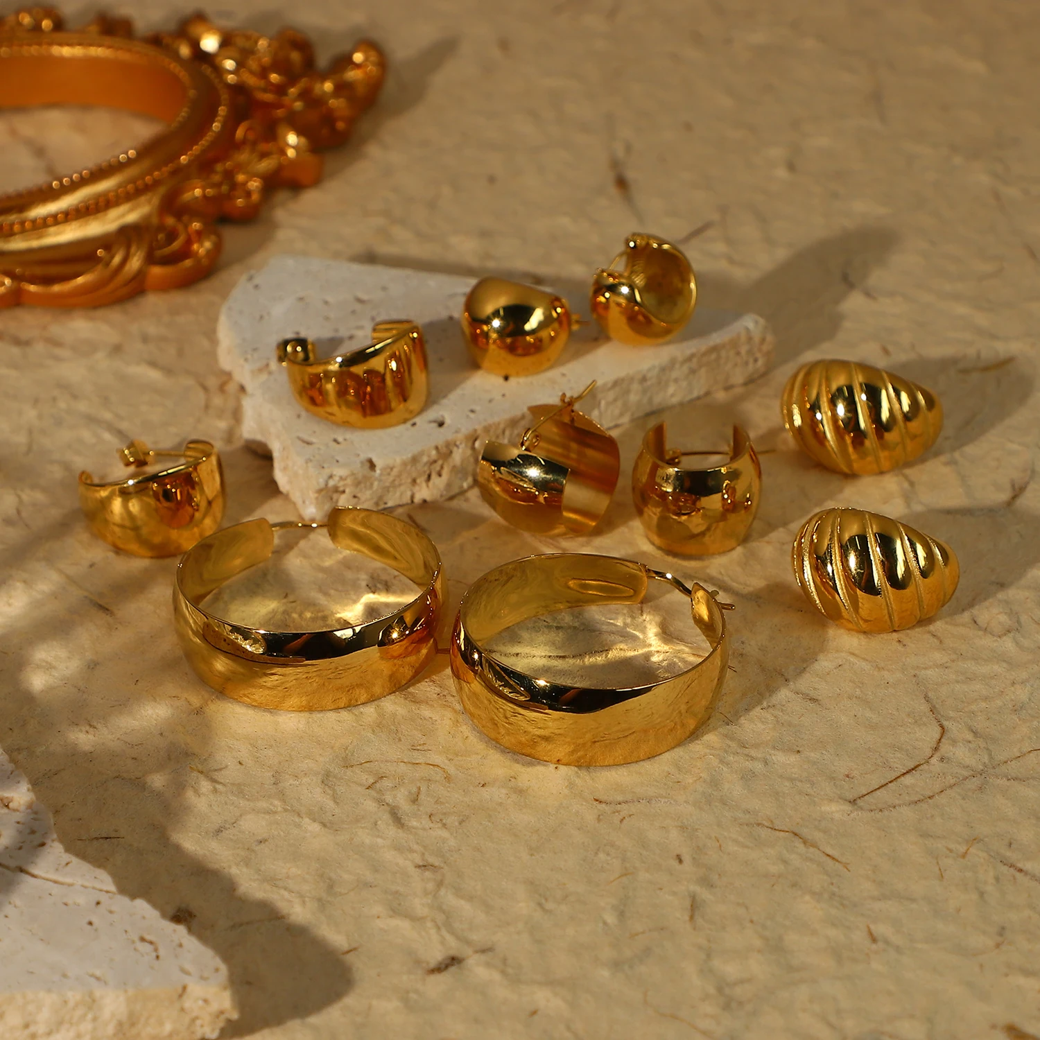 

Stainless Steel Jewelry 18K Real Gold Plating Hoop Earrings Thick Chunky Dangle Big hoop Earring