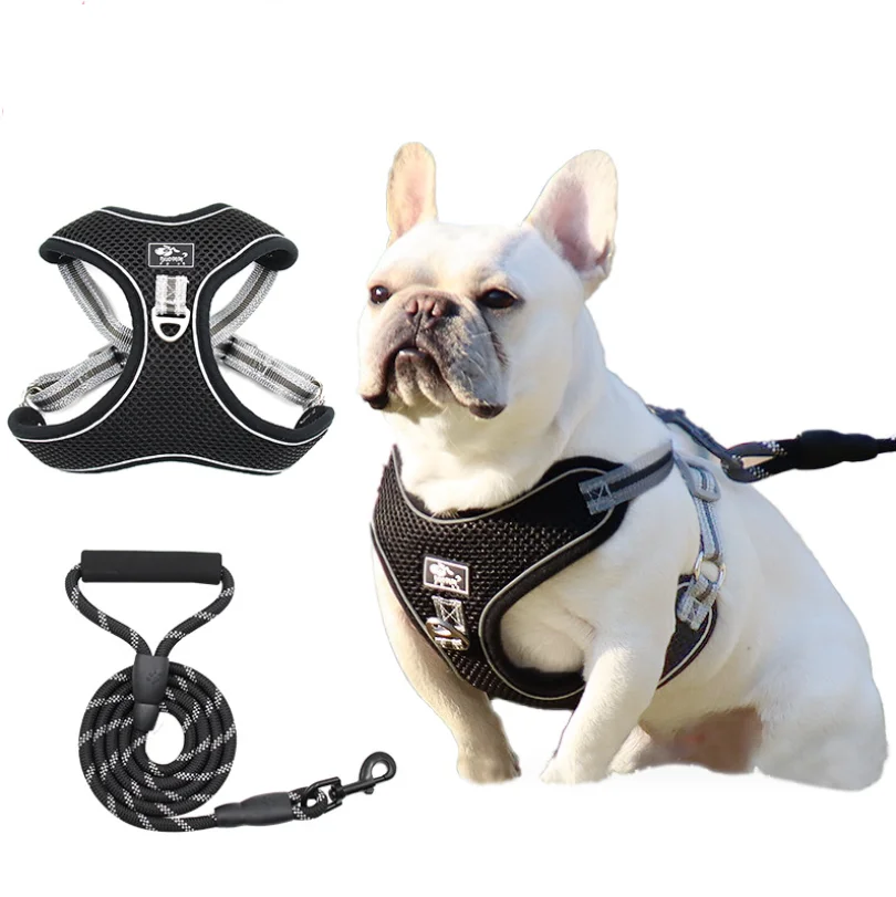 

Hot selling eco-friendly reflective mesh breathable dog harness and leash set pet harness for large dog, Customized color