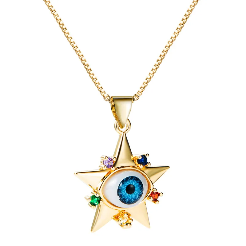 

Individuality Real Gold Plated Devil Eyes Star Pendant Necklace CZ Turkish Eyes Necklace For Girls