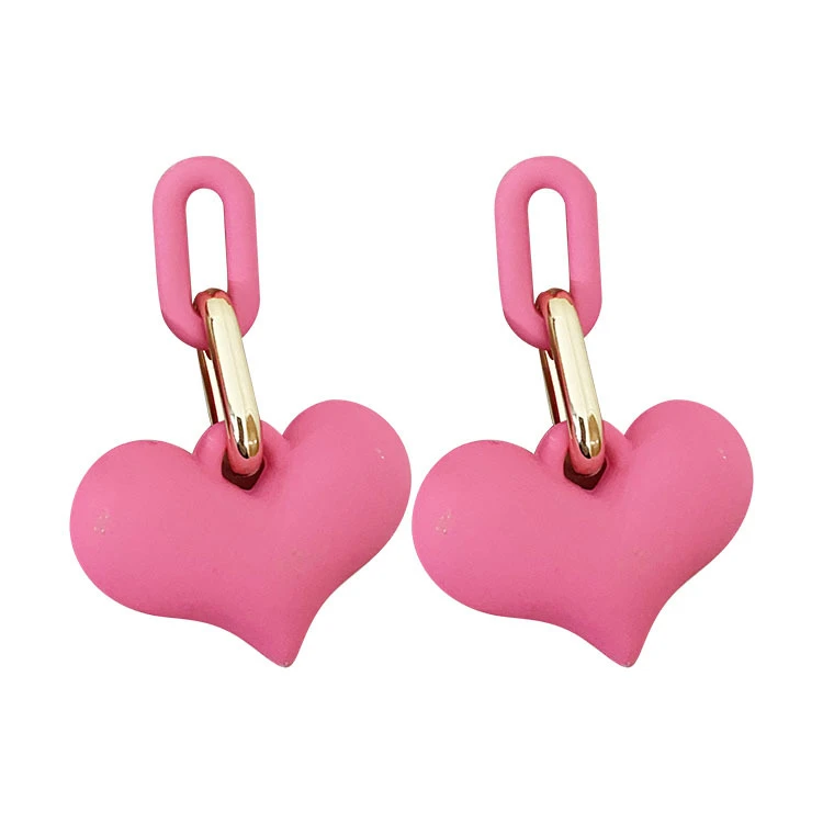 

2021 new three-dimensional peach heart rose red sweet temperament show face thin earrings love earrings exaggerated long women's