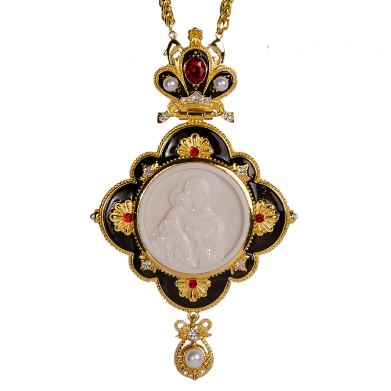

Best Selling Greek Necklace Gold plated with Black Glaze Alloy Big Chain Pectoral Cross for Orthodox Souvenir