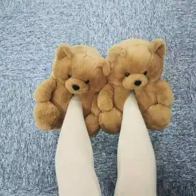 

So cute INS hot design teddy bear slippers plush for women, Green, red, coffee, pink, black, white.