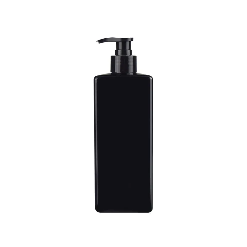 

Wholesale rectangular Pet 16oz empty cosmetic black plastic lotion pump bottle 500 ml for shampoo