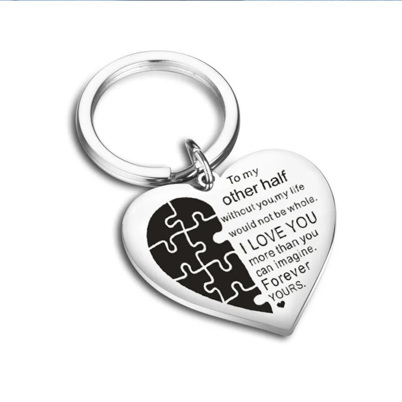 

Stainless Steel Customized Keychain Photo Engraved Friendship Letters Love Heart Stainless Steel Lettering Keychain