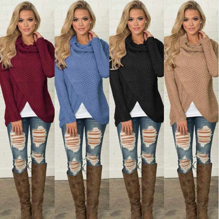 

Cowl Neck Long Sleeves Cardigan Fashion Warm Casual Winter Sexy Knitwear Loose Workout Women Top Crop Pullover Sweater, Black,blue,burgundy,khaki