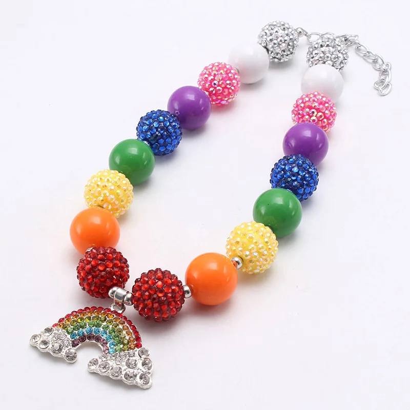 

In stock summer rainbow pendant handmade children boutique gift baby girls necklace, As picture show
