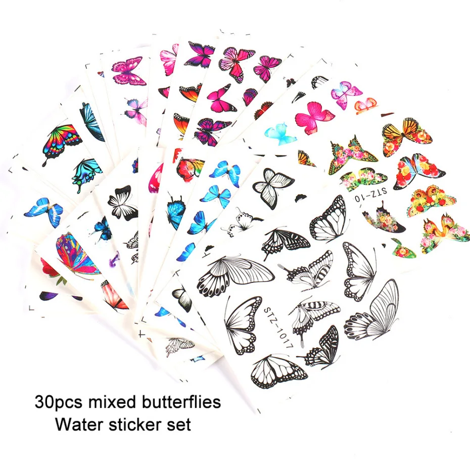 

Custom 3D Nail Sticker 30pcs Mix Butterfly Water Sticker Nail Art Set