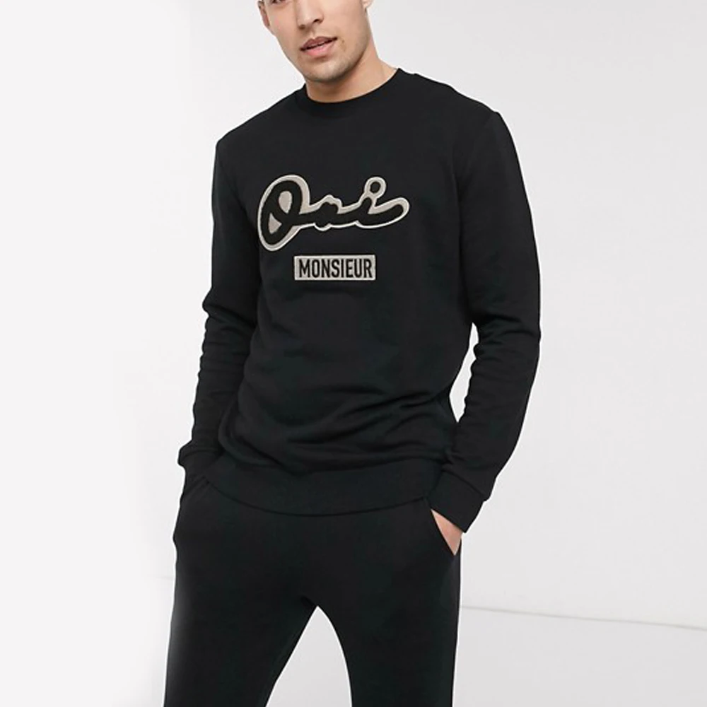 

Custom High Quality Cotton Mix spandex Joggers Suit chenille embroidery sweat Anti-pilling Logo Custom Tracksuit