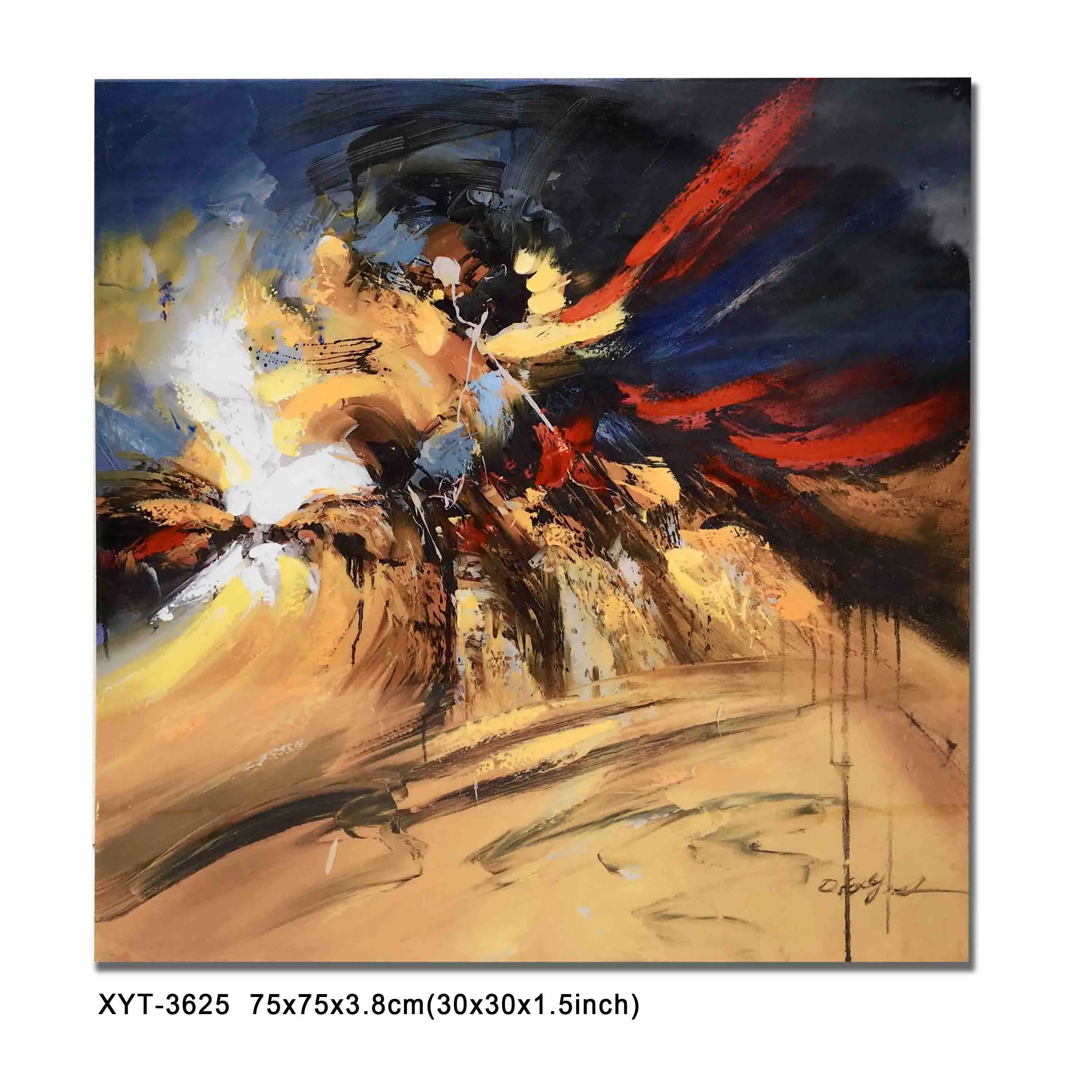 

Free Shipping Modern Abstract Canvas Print with Handmade Oil Painting Stretched Size 30x30 inches
