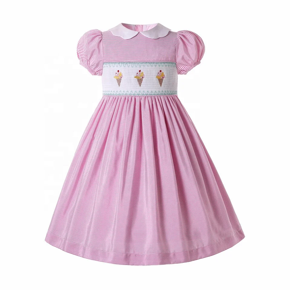 

Pettigirl Summer Simple Smocked Dress for Child Girls Cotton Pink Smocking with Hand Embroidery Clothes for Kids Girl Clothing