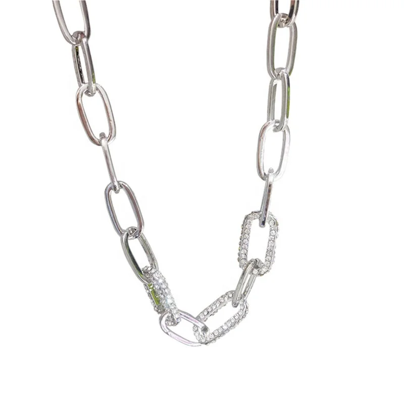 

Metal Simple Thick Chain Rhinestone Short Necklace Silver Color Punk Style Crystal Choker Clavicle Chain Necklace Women Jewelry