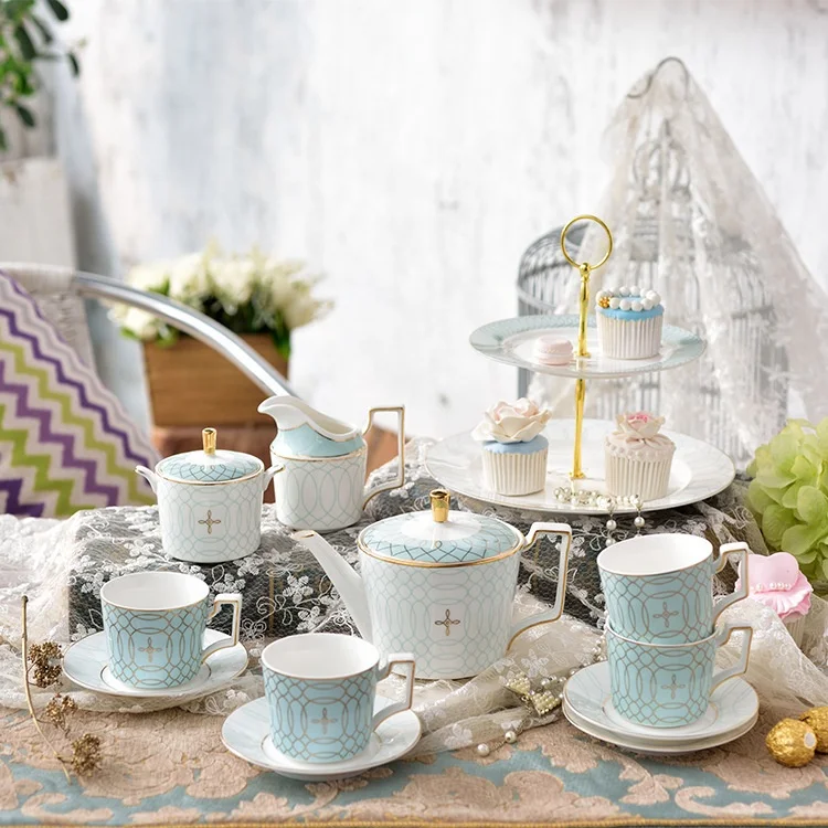 Europe ceramic blue coffee pot cup bone china coffee sets