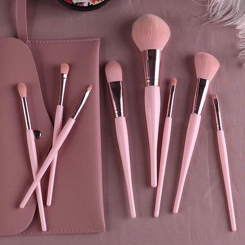 

Professional Brushes Makeup Set 8pcs brochas maquillajes With Makeup tools private label makeup brush with leather bag, Customized color accepted