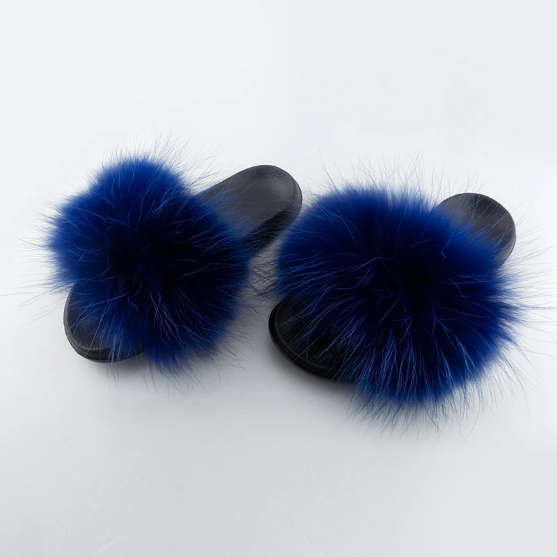 

With Low Price High Quality 2021 Furry Real Raccoon Fur Slippers, 15 colors