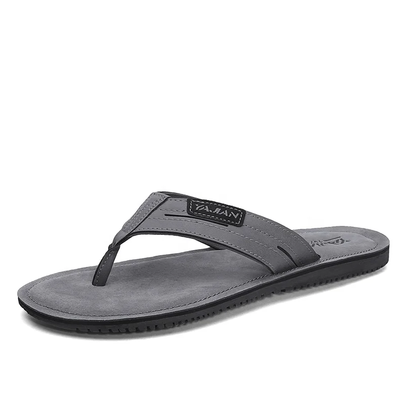 

2020 New Design Handmade Leather Men OutDoor Slipper Retro Fashion Flip Flops Summer Beach Slippers Flat Feet Ultra Comfort, Brown,lvory