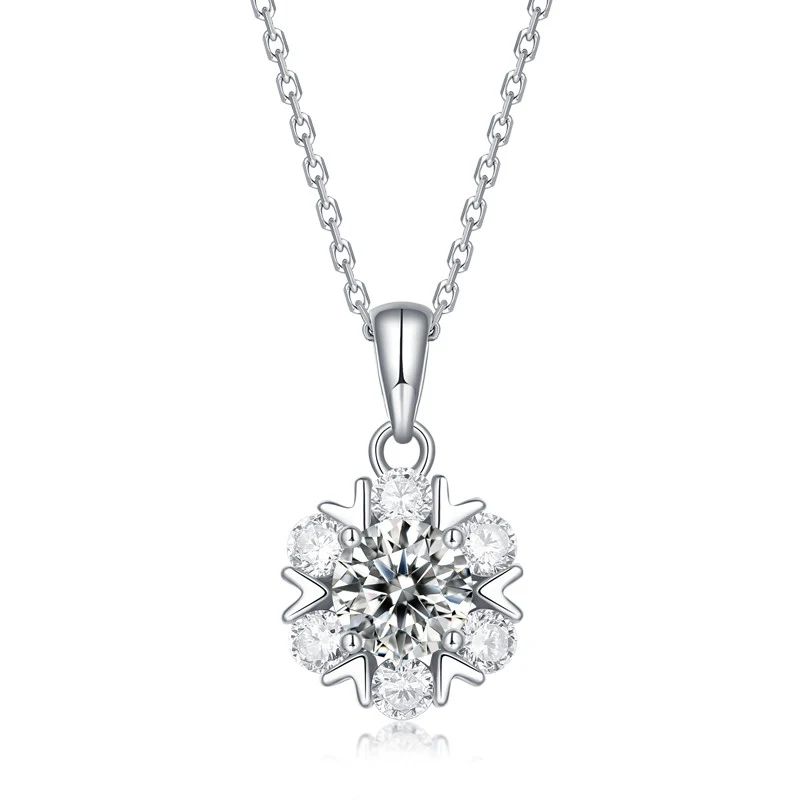 

Thriving Gems new trendy romantic snowflakes 1 carat moissanite 925 sterling sliver necklace for jewelry