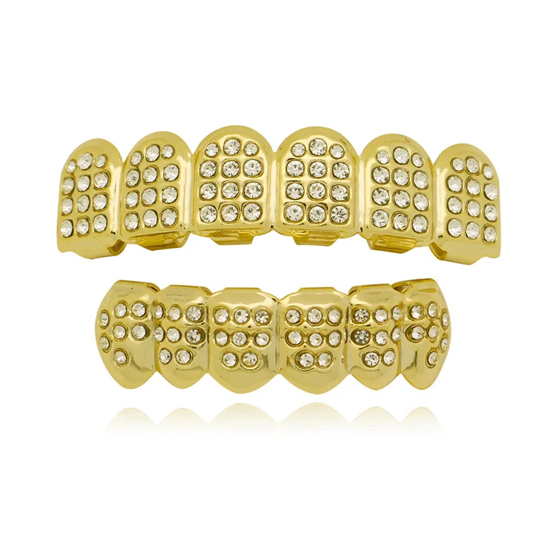 

Luxury Fashion Punk Hiphop 18k Gold Plated teeth jewelry gems Diamond Drill Teeth Grillz Body Jewelry