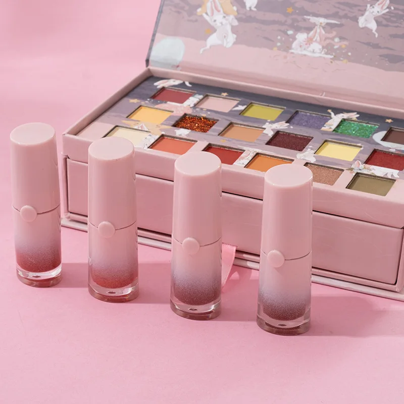 

hot selling 18 color eyeshadow palette+4 color lipstick makeup set bling lipstick holder carousel she love cosmetics make up box