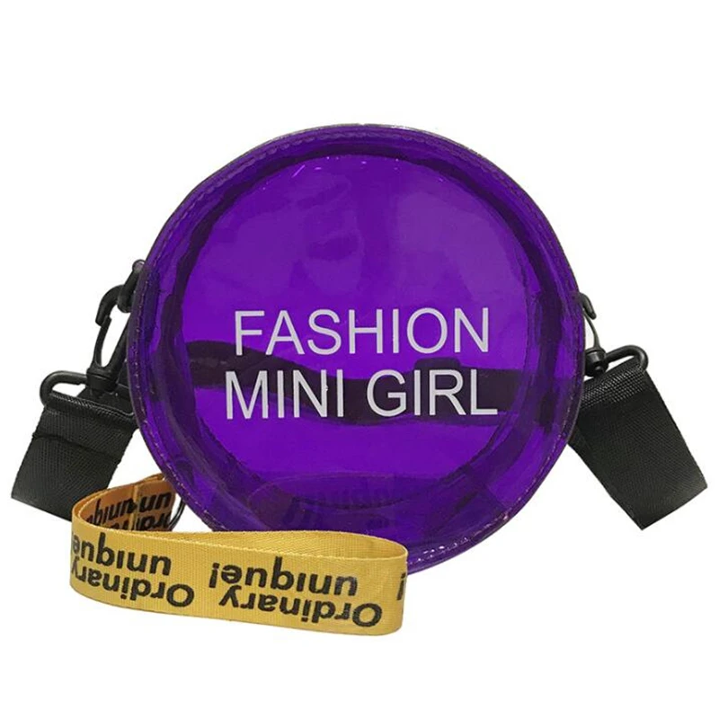 

2020 Fashion Mini Round Shape Transparent Letter Prints Clear Shoulder Bags Cute Jelly PVC Unique Purses Handbags